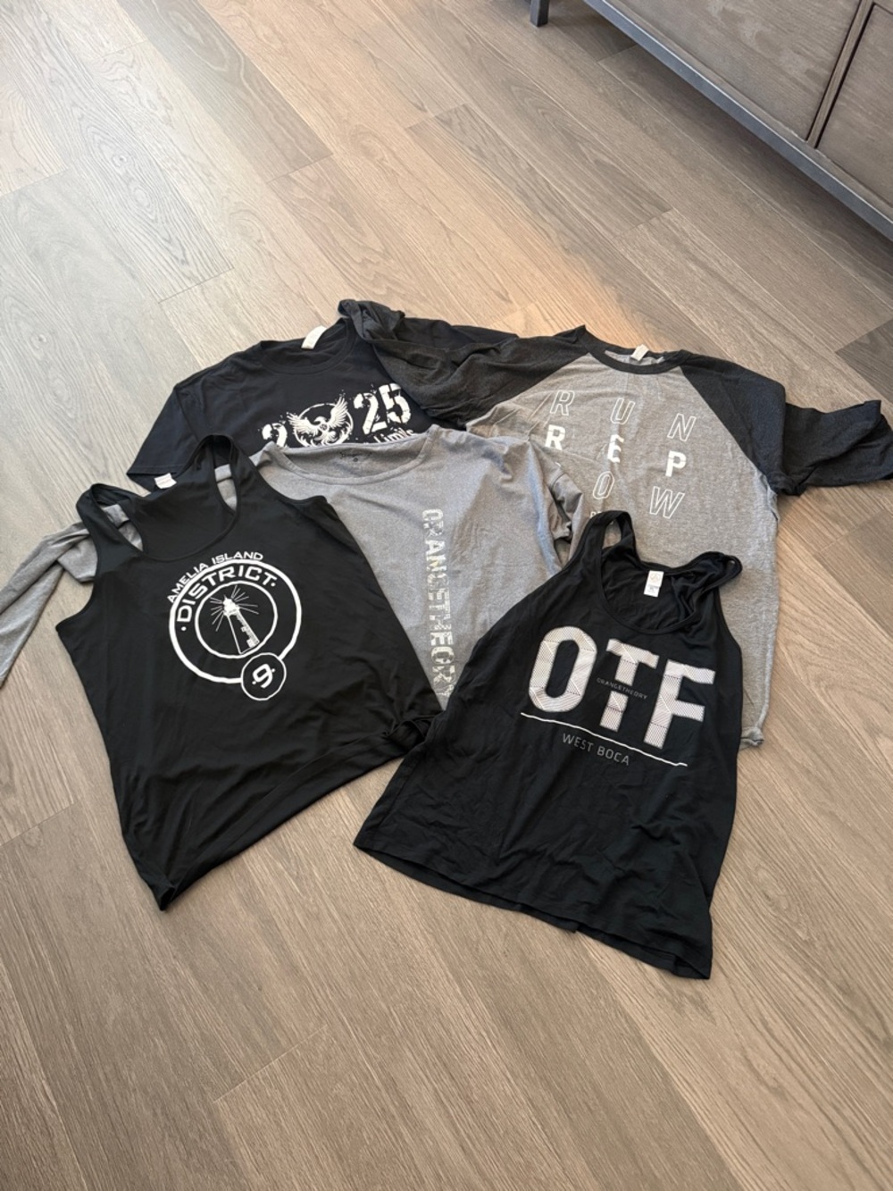 Orangetheory Black and Gray Graphic Tank Tops - OTF & District Logos 5 shirts